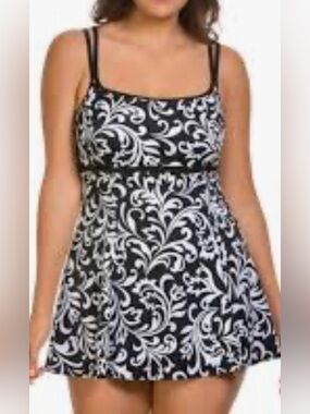 New Robby Len Colonial Paisley One Piece Tummy Shaper Swimdress size 14
